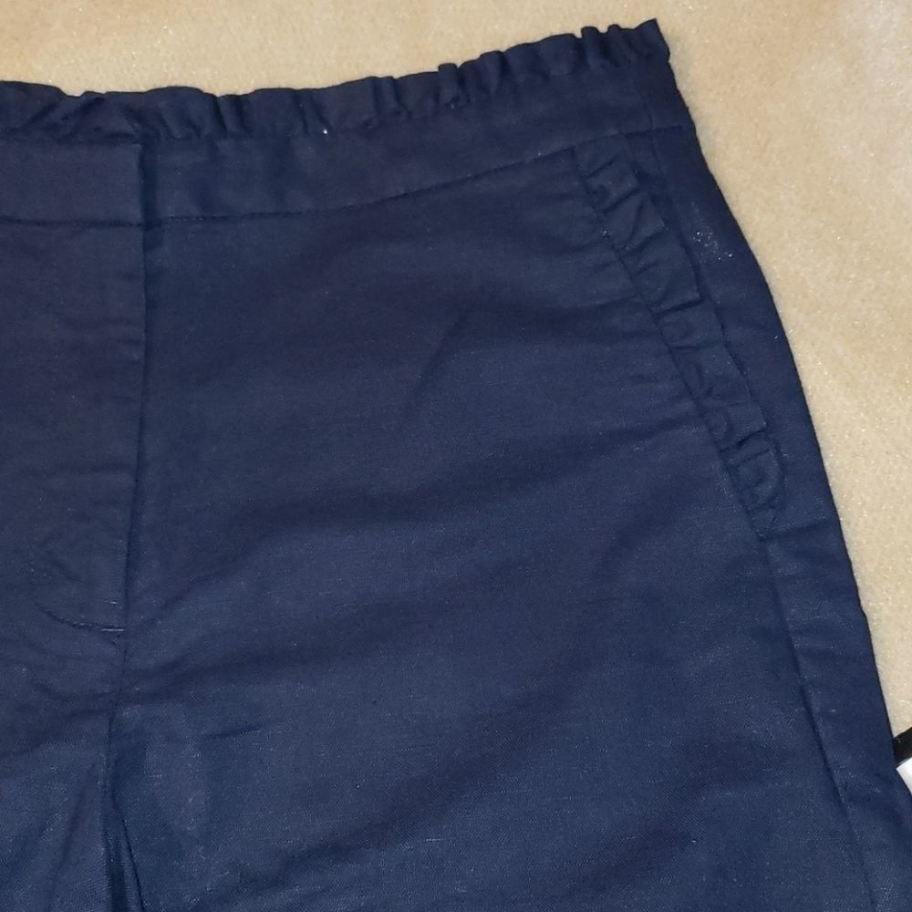 J Crew‎ Ruffle Top & Pocket Linen Blend Shorts Navy - Picture 3 of 6